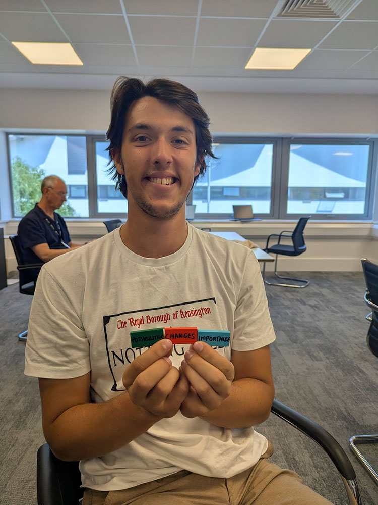 young man with Talk Tiles