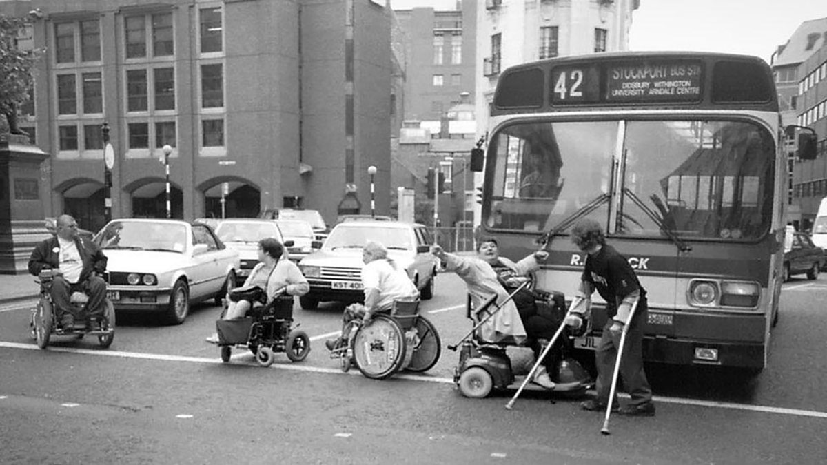 Disabled people blocking London bus