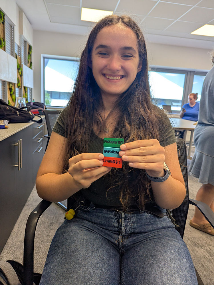 young woman with Talk Tiles