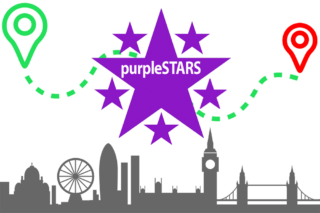 London skyline with purpleSTARS logo