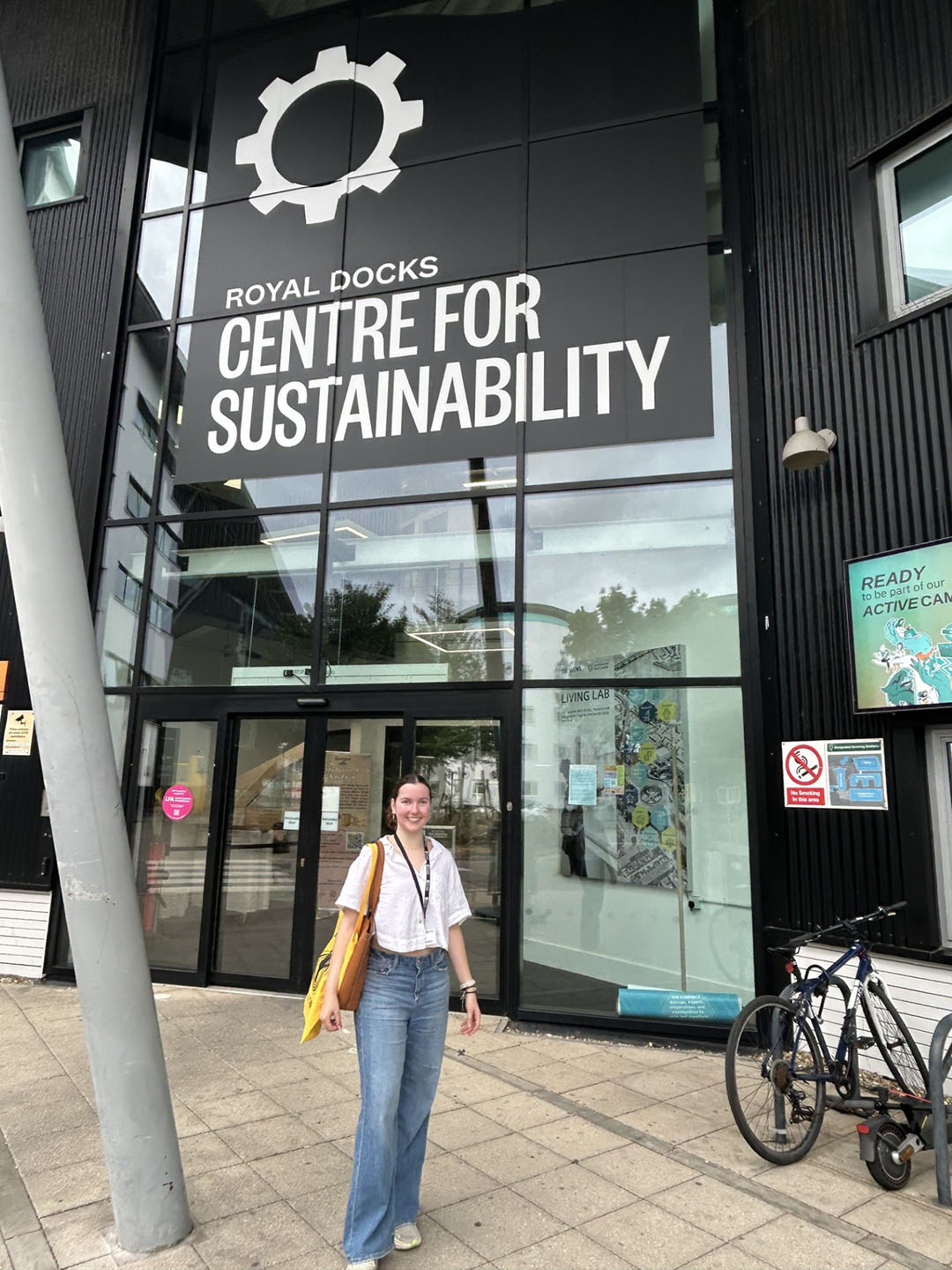 woman standing outside centre