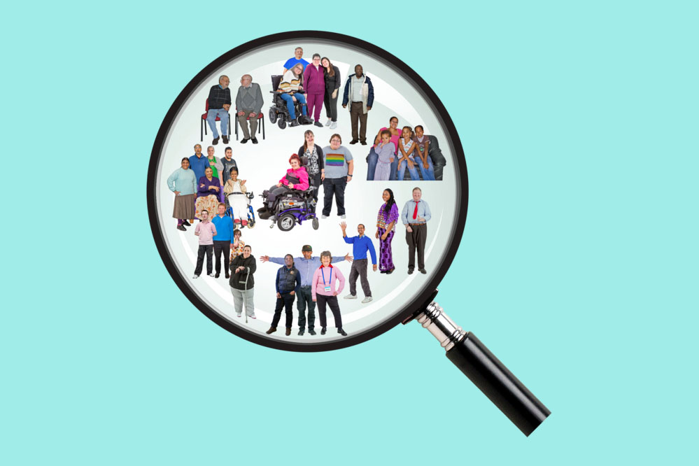 magnifying glass showing diverse people