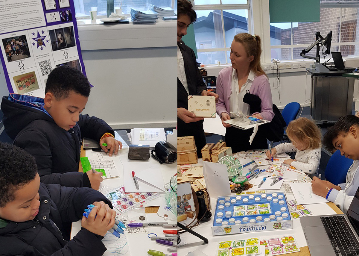 museum visitors doing activities