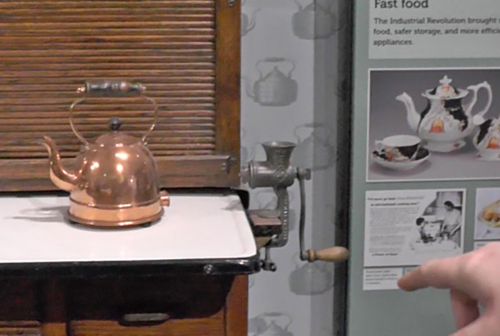 copper kettle and meat grinder