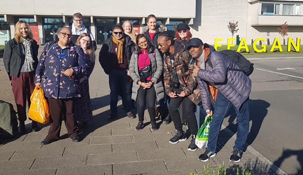 group standing outside museum