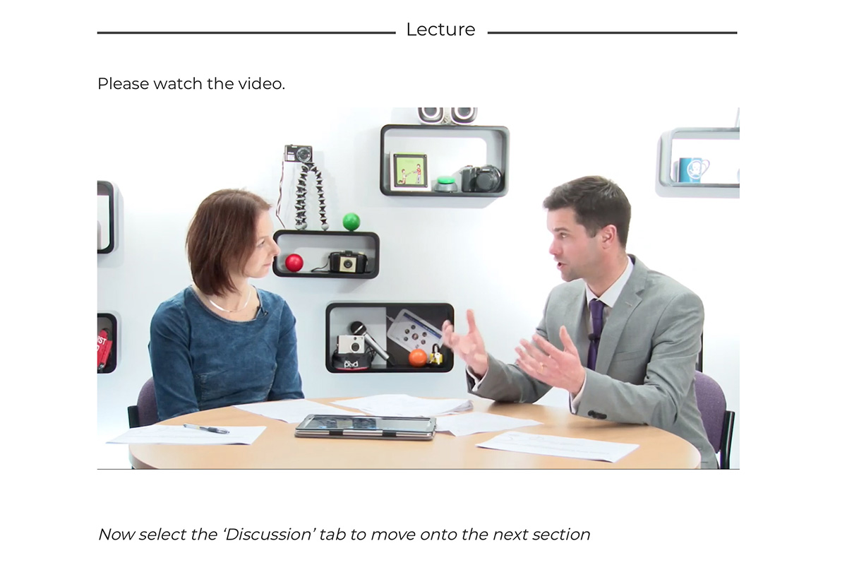 Two people presenting a video lecture